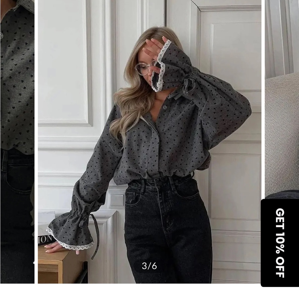 Gray Polka Dot Women's Top